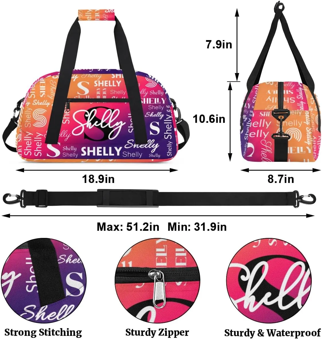 Custom Gym Bag for Women Men Personalized Sports Duffel Bag Waterproof Shoulder Weekender Bag Sports Travel Bag Orange Indigo Lightweight Carry on Training Bag