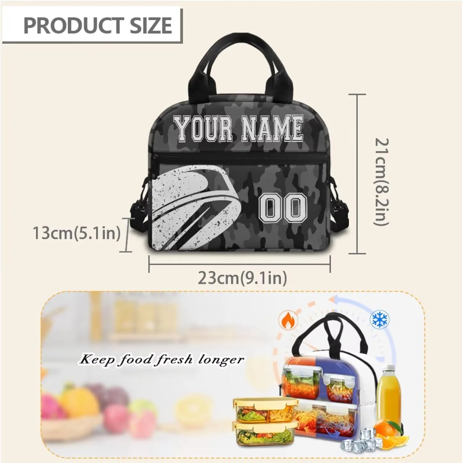 Custom Hockey Ball Grey Camo School Bag for Toddler Boys Girls Waterproof Travel Backpack Bookbags Lunch Box Pencil Bags Schoolbag Rucksack Water Bottle Carrier Bag Knapsack Set 4 In 1