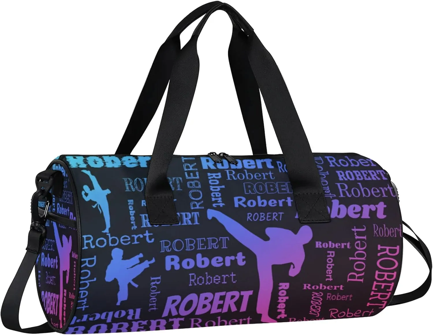 Custom Karate Sport Bags Personalized Sports Gym Bag with Name Overnight Weekender Duffel Bag Customized Gifts for Women Men, Blue Pink