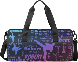 Custom Karate Sport Bags Personalized Sports Gym Bag with Name Overnight Weekender Duffel Bag Customized Gifts for Women Men, Blue Pink
