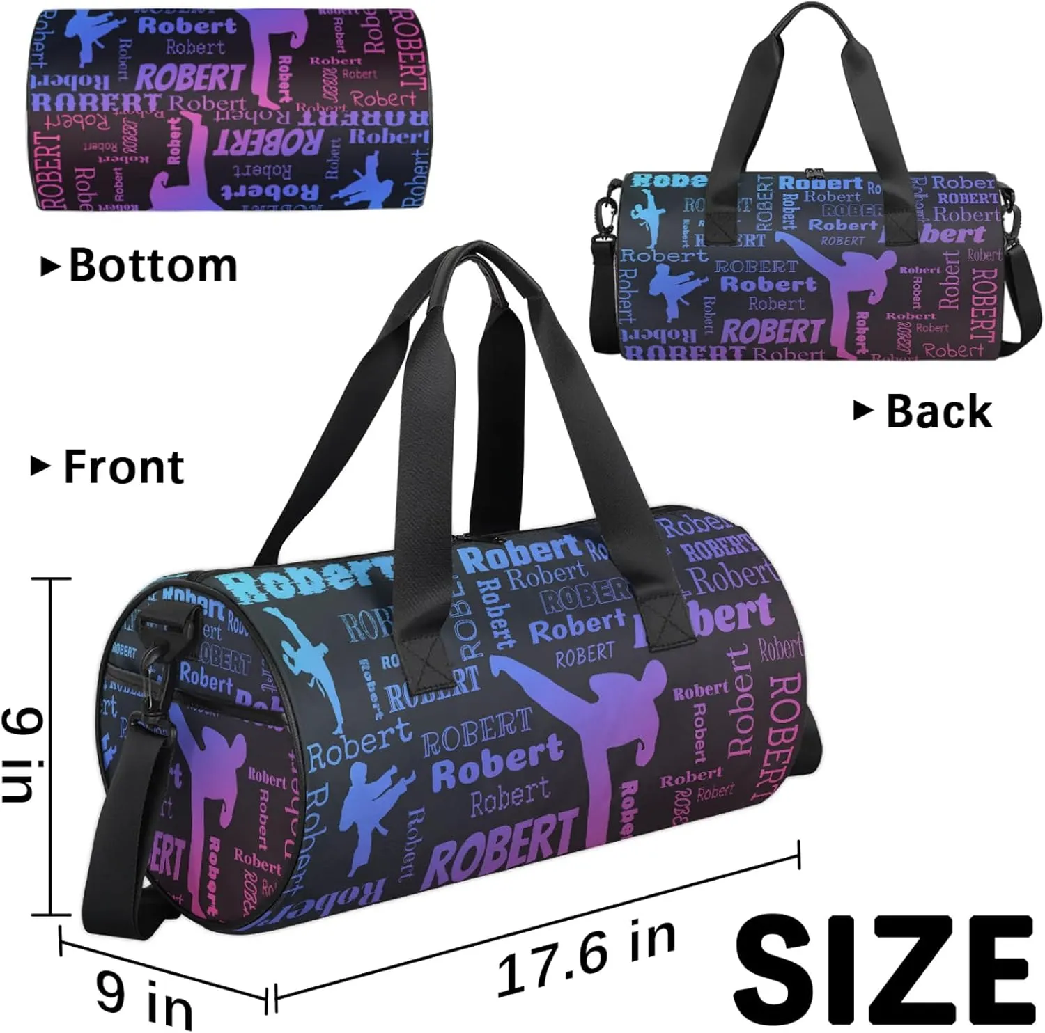 Custom Karate Sport Bags Personalized Sports Gym Bag with Name Overnight Weekender Duffel Bag Customized Gifts for Women Men, Blue Pink