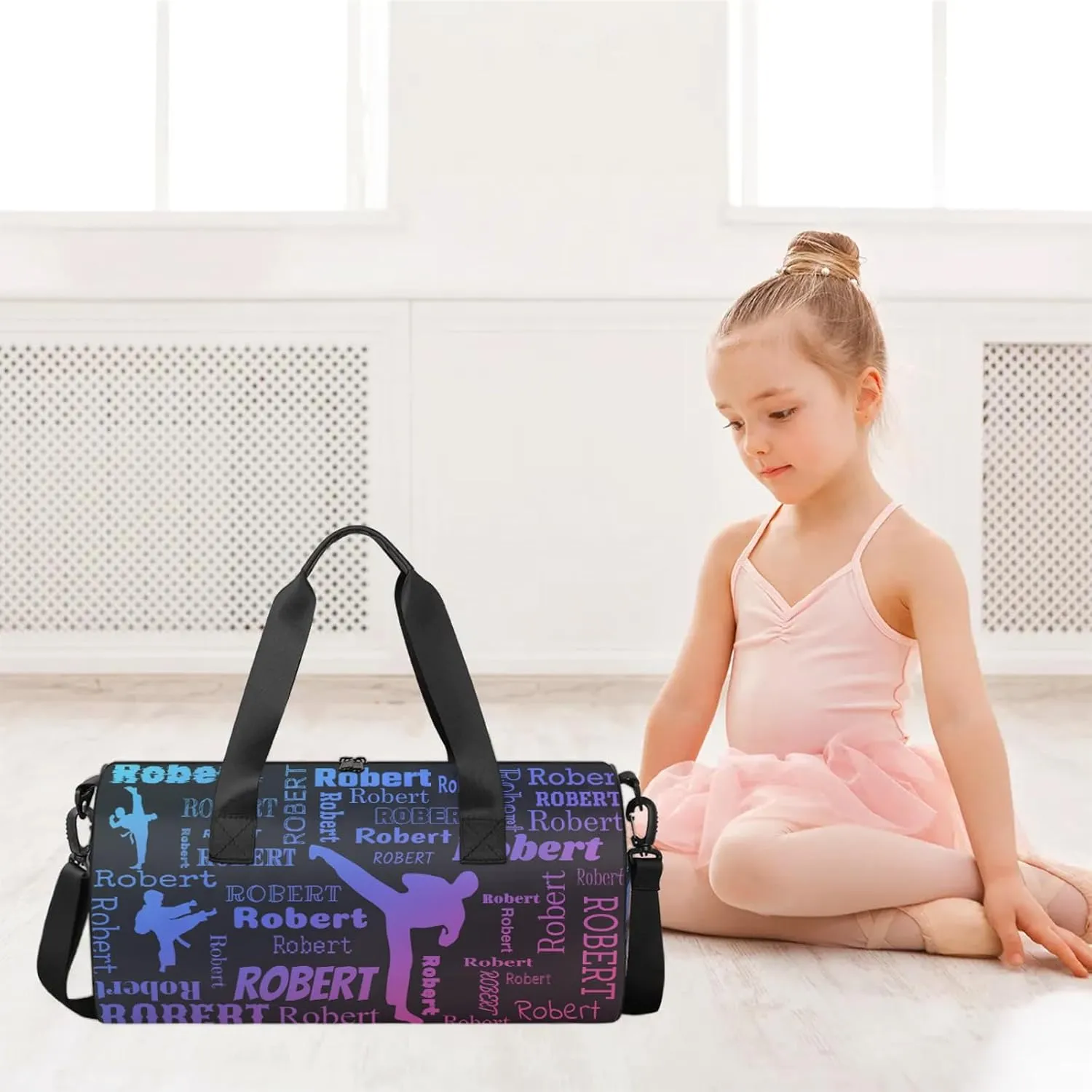 Custom Karate Sport Bags Personalized Sports Gym Bag with Name Overnight Weekender Duffel Bag Customized Gifts for Women Men, Blue Pink