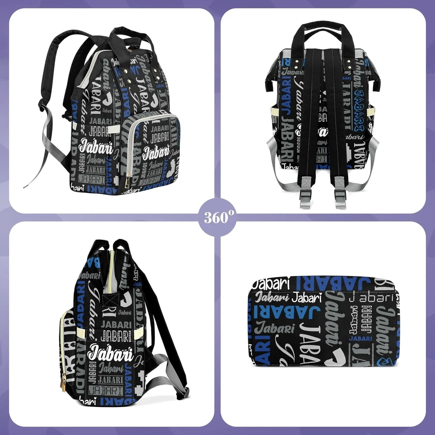 Custom Name Boy Baby Bags, Nylon Personalized Diaper Bag Backpack for Baby Boy Mom, Large Capacity, Waterproof, Multifunctional, Adjustable Shoulder Straps