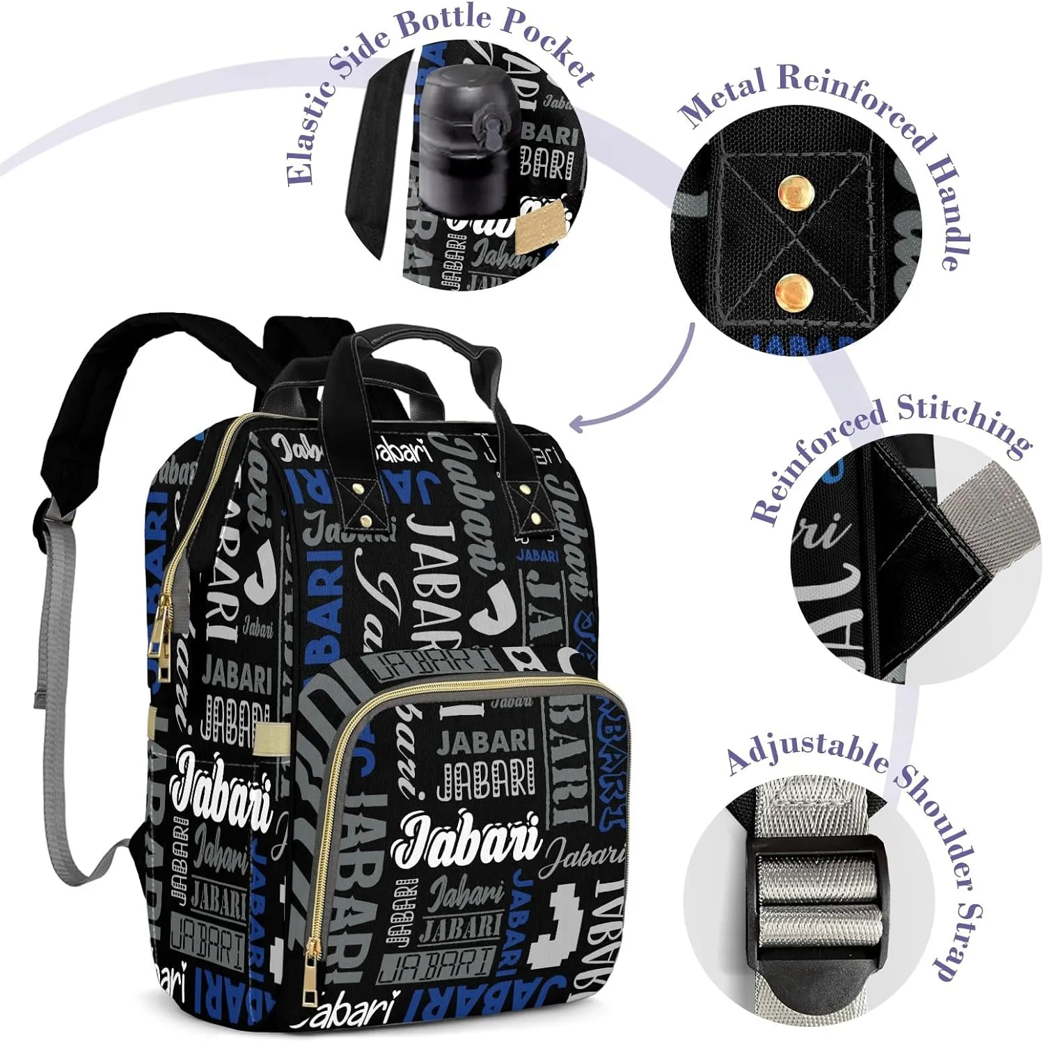 Custom Name Boy Baby Bags, Nylon Personalized Diaper Bag Backpack for Baby Boy Mom, Large Capacity, Waterproof, Multifunctional, Adjustable Shoulder Straps