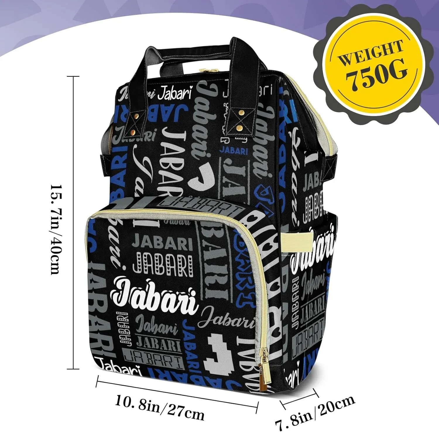 Custom Name Boy Baby Bags, Nylon Personalized Diaper Bag Backpack for Baby Boy Mom, Large Capacity, Waterproof, Multifunctional, Adjustable Shoulder Straps
