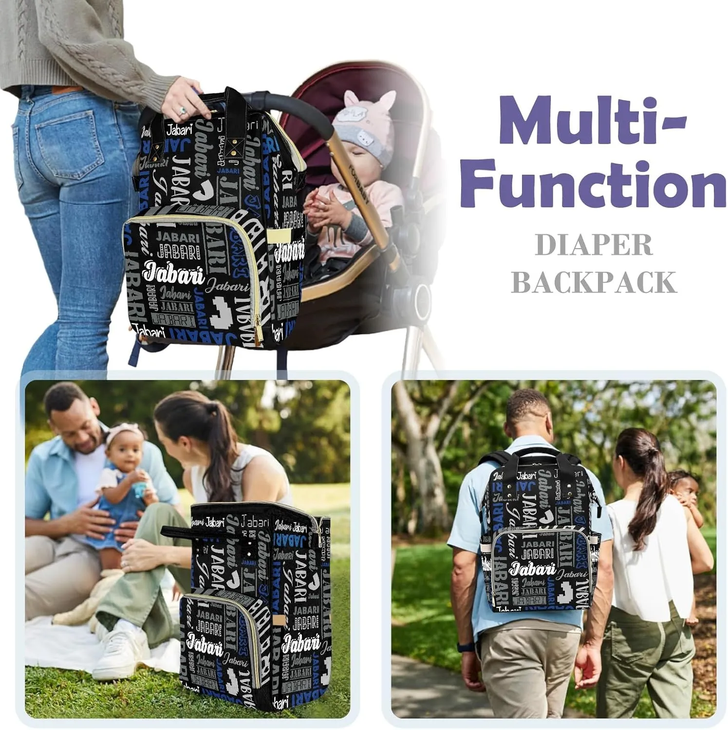 Custom Name Boy Baby Bags, Nylon Personalized Diaper Bag Backpack for Baby Boy Mom, Large Capacity, Waterproof, Multifunctional, Adjustable Shoulder Straps