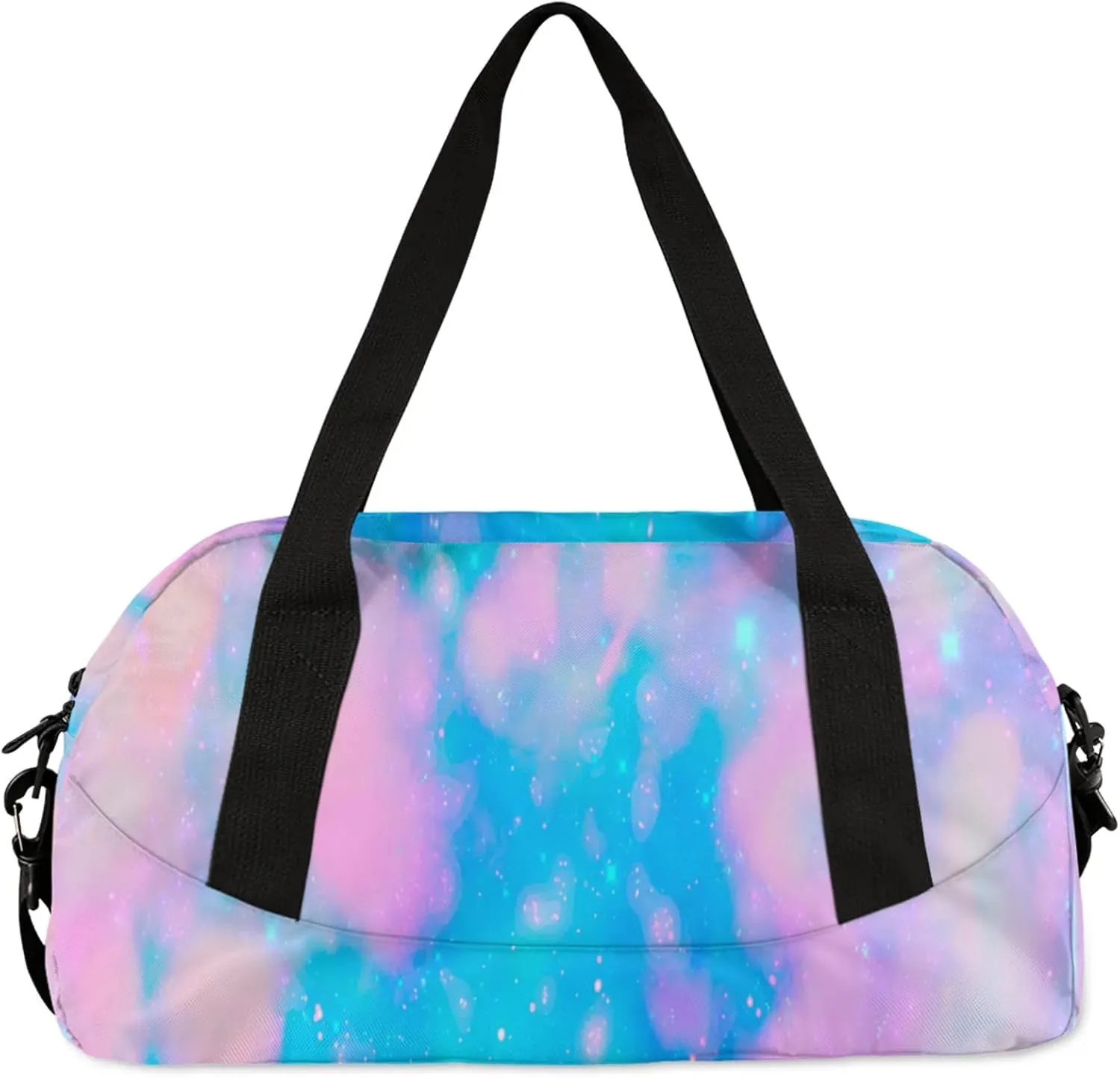 Custom Sports Duffel Bag Personalized Name Dance Gym Bag for Women Men Overnight Weekender Travel Duffel Bags Lightweight 18.5in, Blue Pink Glitter