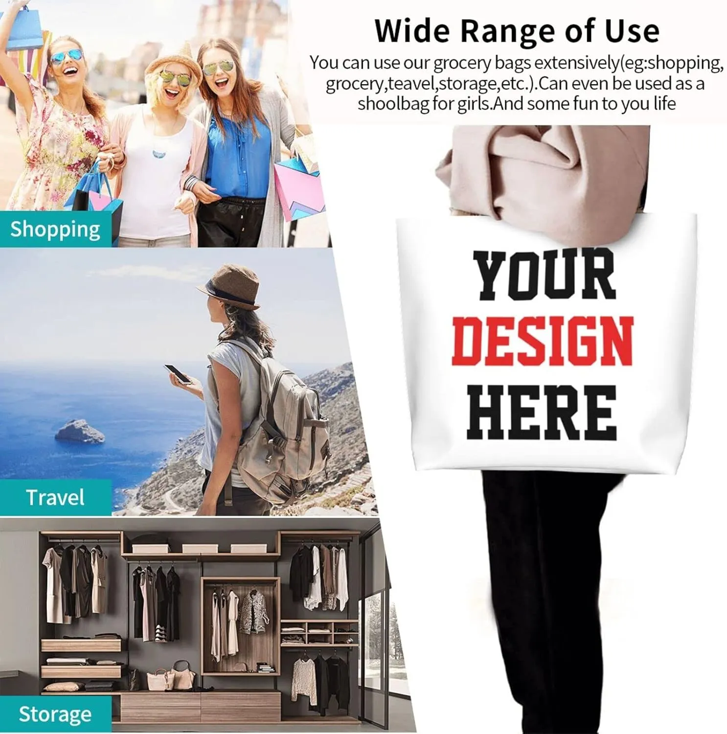 Custom Tote Bags Custom Bags With You Team Logo Text Picture Travel Business Shopping Women Teacher Personalized Shoulder Bag