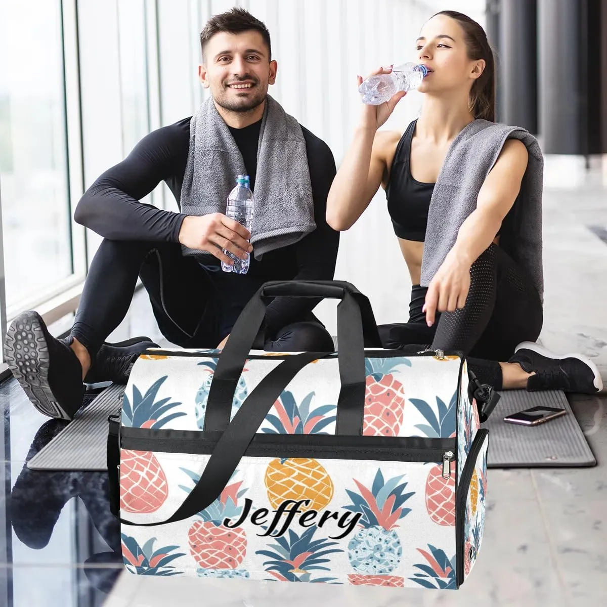 Customizable Large Gym Duffel Bag for Men Women Football Bags for Equipment Weekender Carry on Duffle Bags Pineapple
