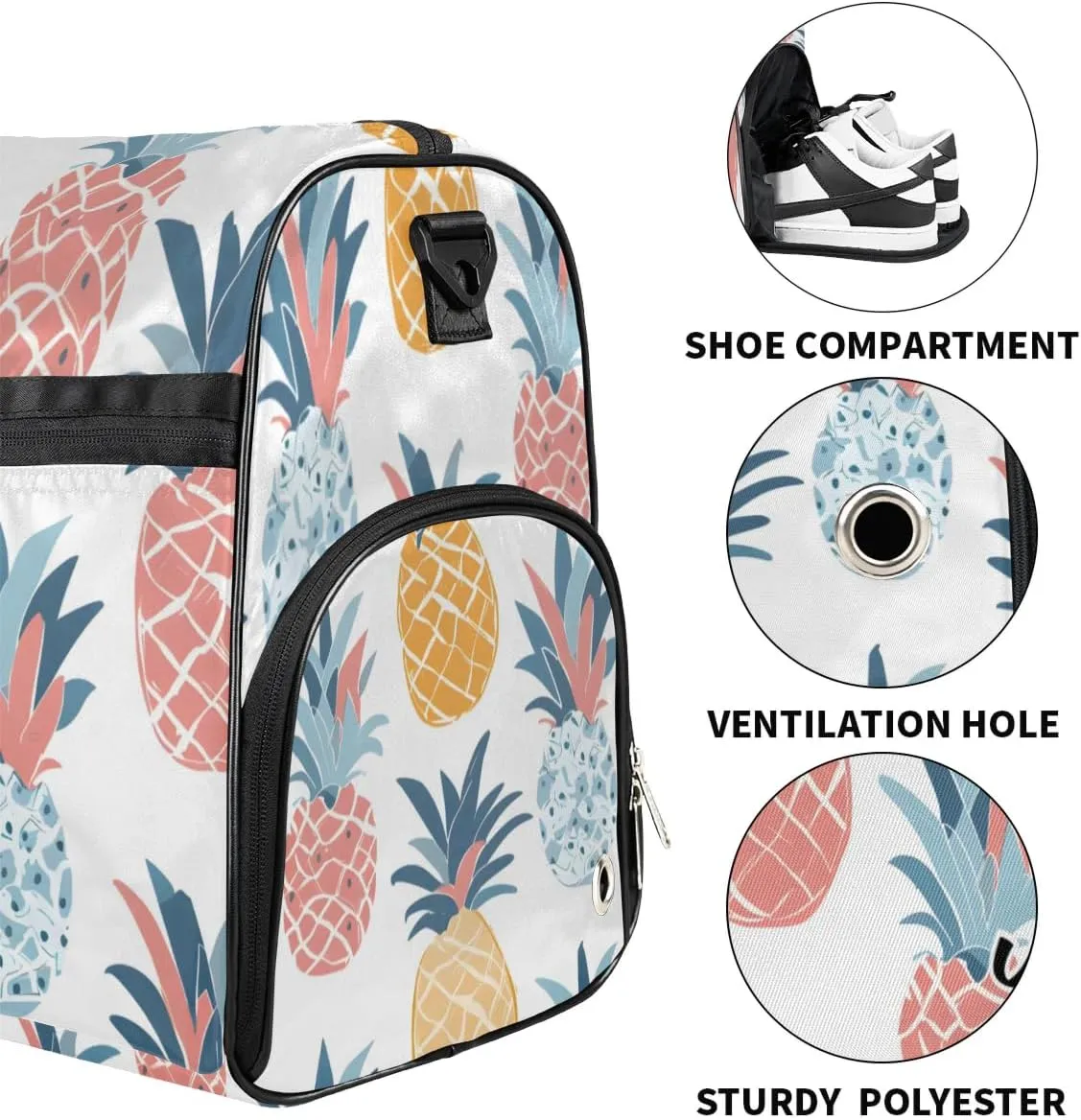 Customizable Large Gym Duffel Bag for Men Women Football Bags for Equipment Weekender Carry on Duffle Bags Pineapple