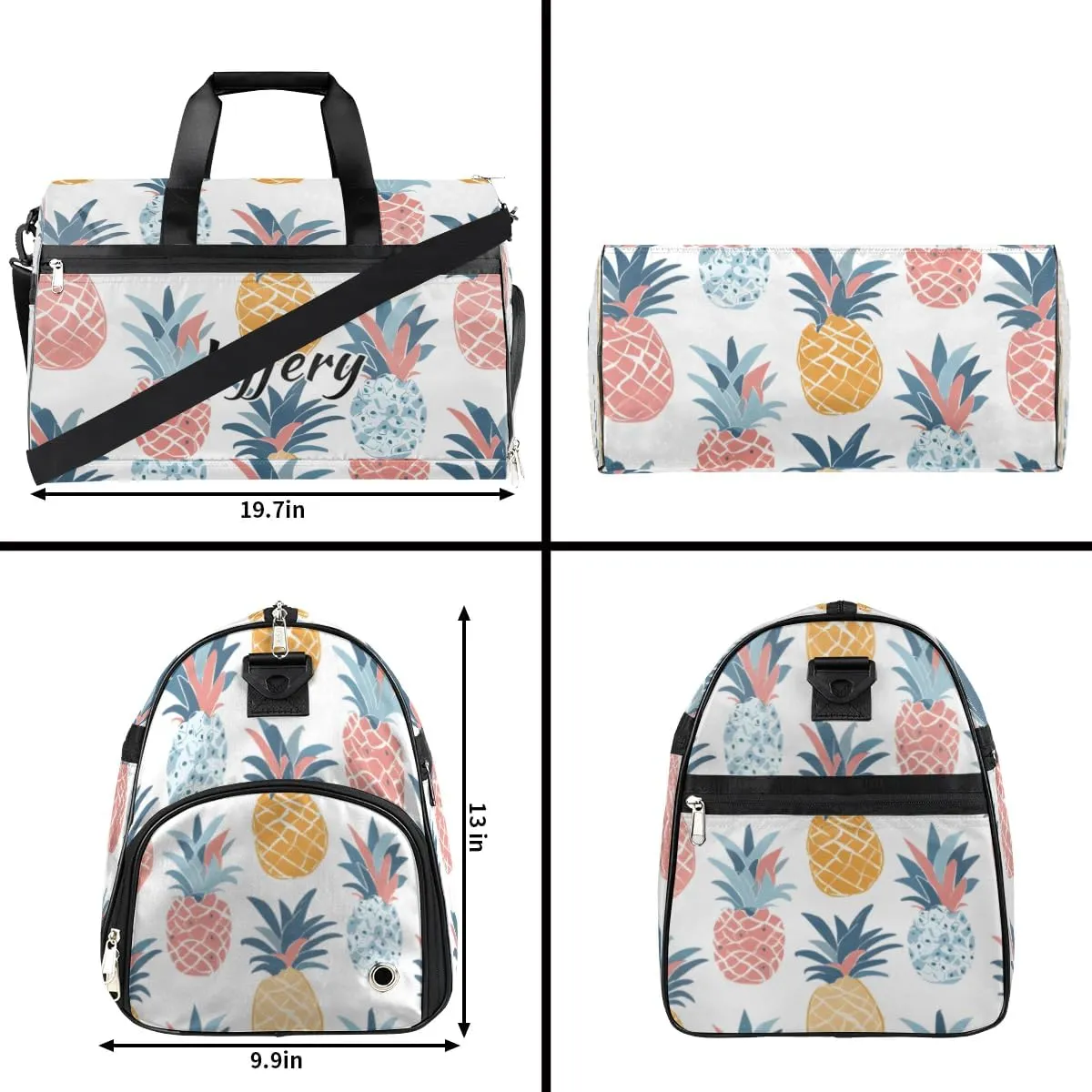 Customizable Large Gym Duffel Bag for Men Women Football Bags for Equipment Weekender Carry on Duffle Bags Pineapple