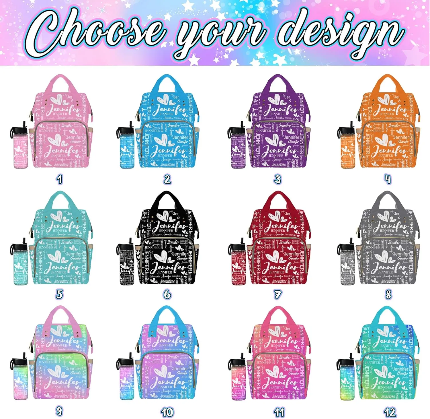 Customized Diaper Bag Large Capacity Nappy Backpack Baby Bag for Girls Boys Monogrammed Heart Name, Customized Mommy Bag with Name for Baby Girl Outdoor Mother's Day