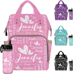Customized Diaper Bag Large Capacity Nappy Backpack Baby Bag for Girls Boys Monogrammed Heart Name, Customized Mommy Bag with Name for Baby Girl Outdoor Mother's Day