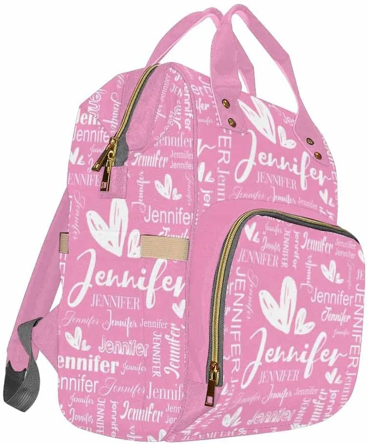 Customized Diaper Bag Large Capacity Nappy Backpack Baby Bag for Girls Boys Monogrammed Heart Name, Customized Mommy Bag with Name for Baby Girl Outdoor Mother's Day