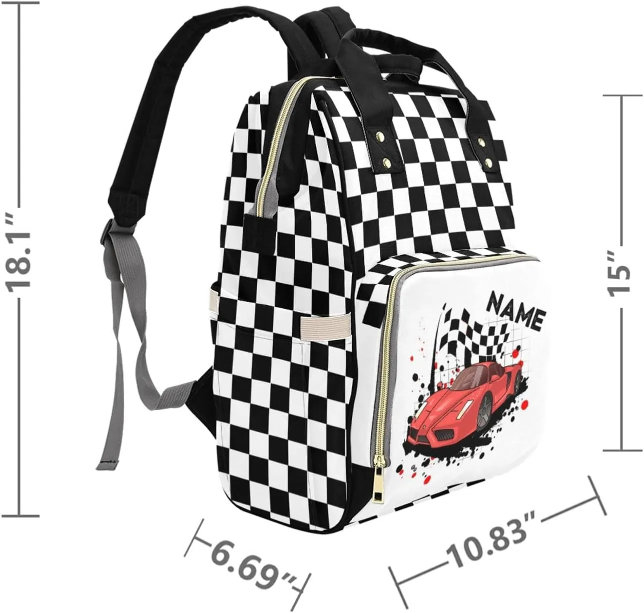 Customized Diaper Bag with Name, Personalized Diaper Backpack for Baby Boys, Custom Mommy Bag Nappy Daypack Daycare Bag Baby Nursing Bags, Gift for Newborn Infants Mom Mother, Race Car