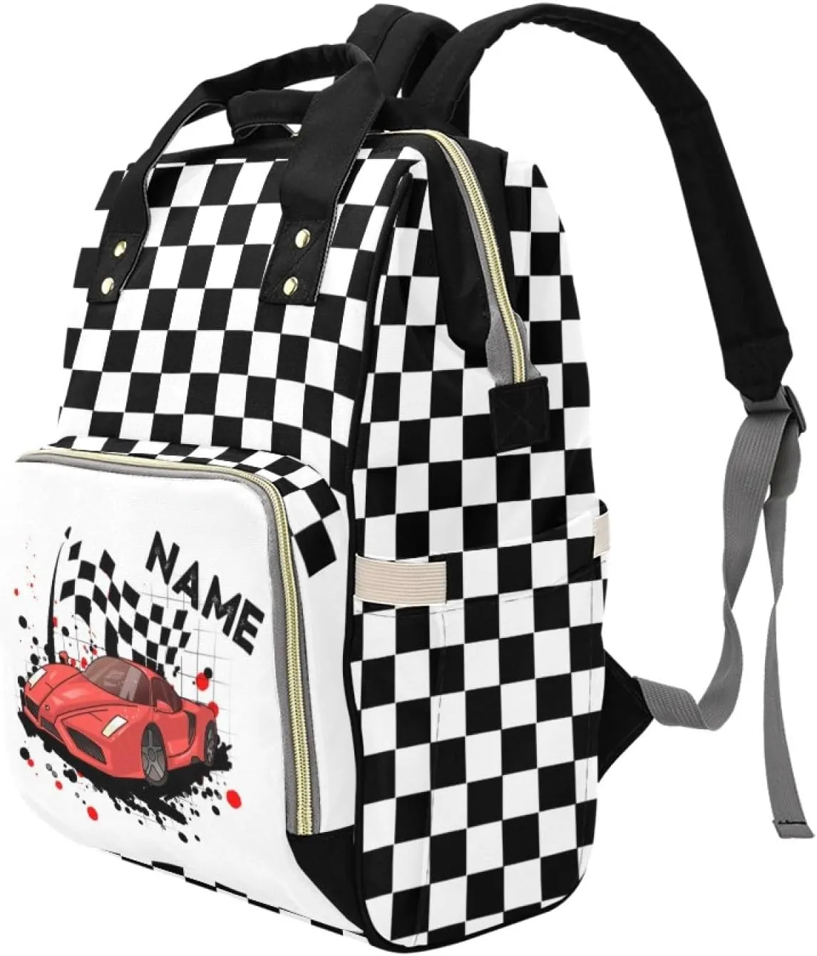 Customized Diaper Bag with Name, Personalized Diaper Backpack for Baby Boys, Custom Mommy Bag Nappy Daypack Daycare Bag Baby Nursing Bags, Gift for Newborn Infants Mom Mother, Race Car