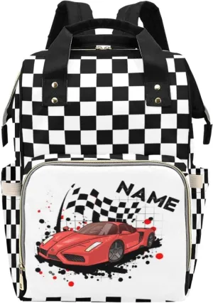 Customized Diaper Bag with Name, Personalized Diaper Backpack for Baby Boys, Custom Mommy Bag Nappy Daypack Daycare Bag Baby Nursing Bags, Gift for Newborn Infants Mom Mother, Race Car