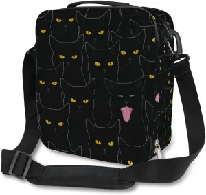 Cute Black Cat Kids Lunch Bag for Boy Girl Kitten Insulated Lunch Box Cooler Lunch Tote Bag Thermal Bag with Adjustable Shoulder Strap for School Work Picnic