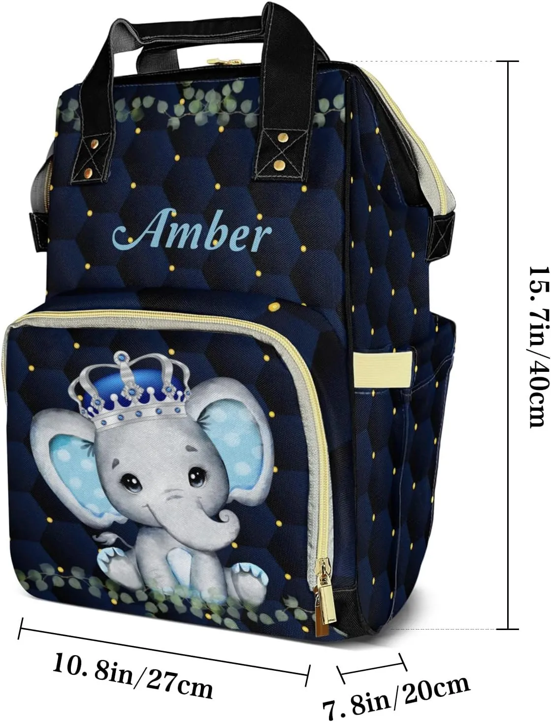 Cute Elephant Diaper Bags with Name Personalized Baby Bag Travel Tote Bag Waterproof Backpack for Mom Gift