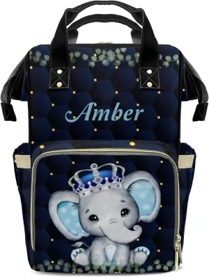 Cute Elephant Diaper Bags with Name Personalized Baby Bag Travel Tote Bag Waterproof Backpack for Mom Gift