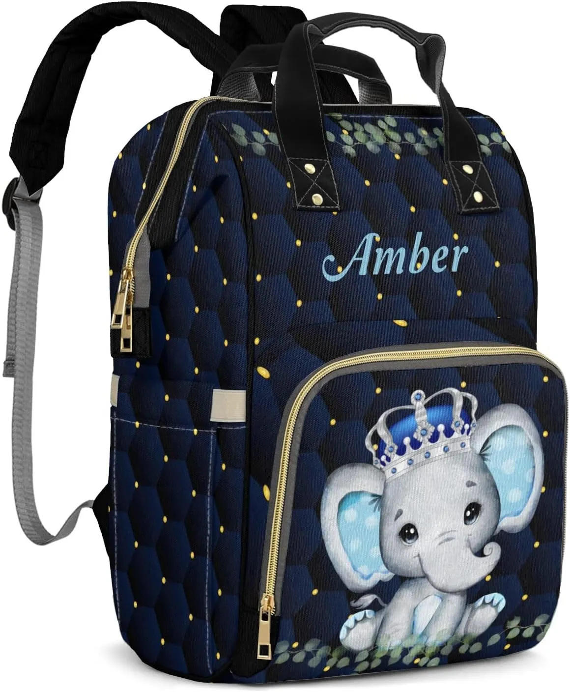 Cute Elephant Diaper Bags with Name Personalized Baby Bag Travel Tote Bag Waterproof Backpack for Mom Gift