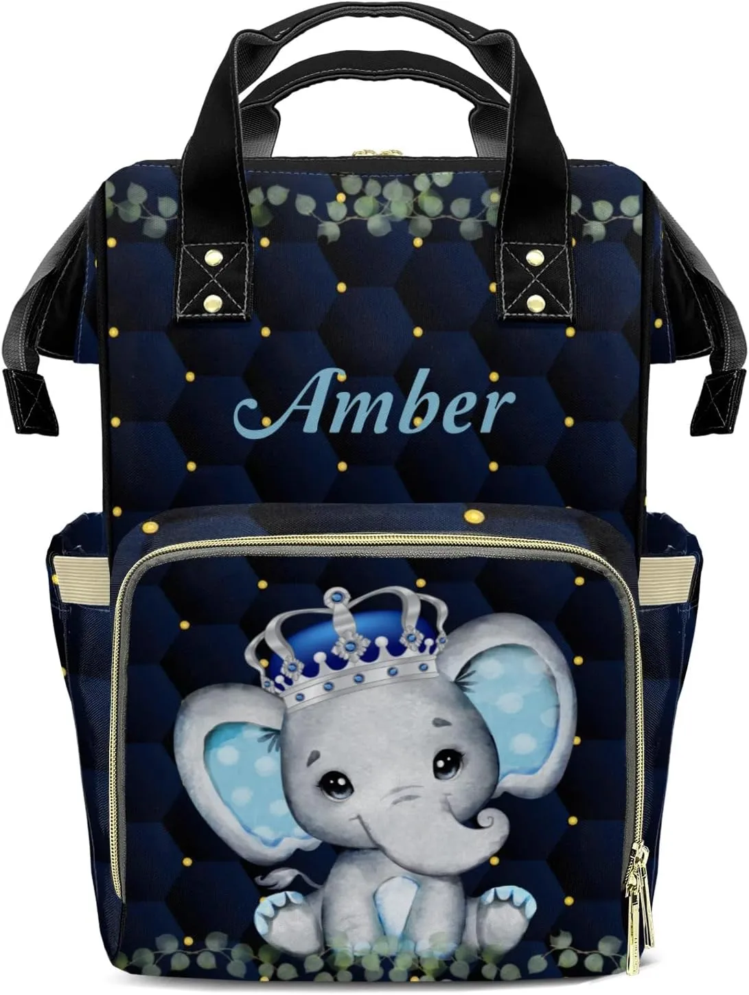 Cute Elephant Diaper Bags with Name Personalized Baby Bag Travel Tote Bag Waterproof Backpack for Mom Gift