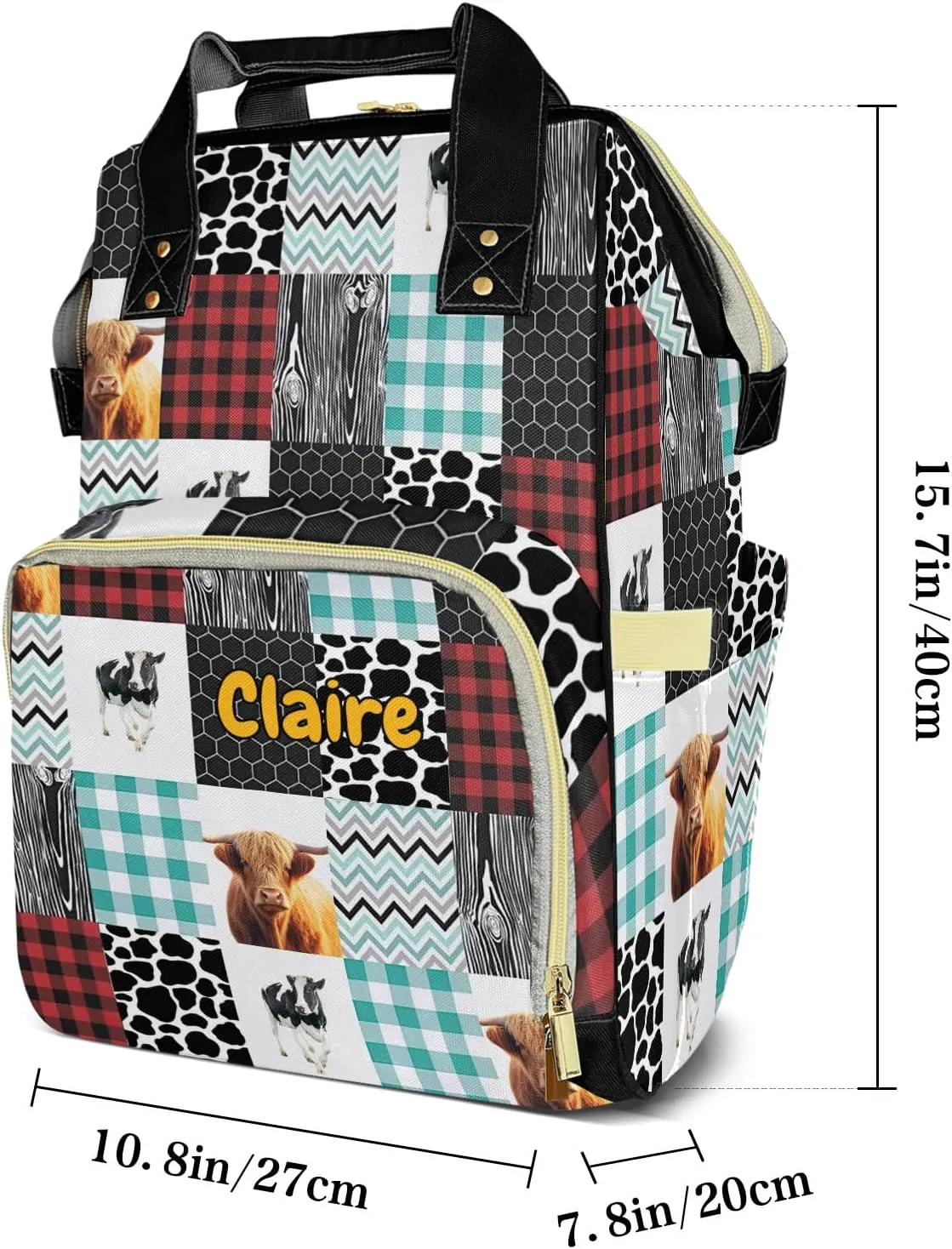 Cute Highland Cow Pattern Personalized Diaper Bag Backpack Name Custom Mommy Nappy Baby Bag Daypack for Mom Dad Gifts