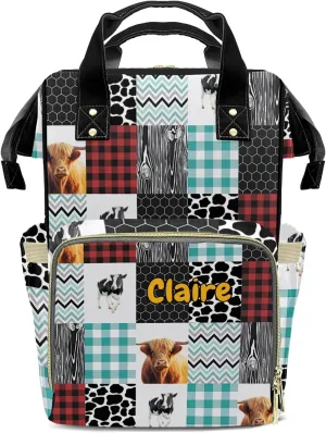 Cute Highland Cow Pattern Personalized Diaper Bag Backpack Name Custom Mommy Nappy Baby Bag Daypack for Mom Dad Gifts