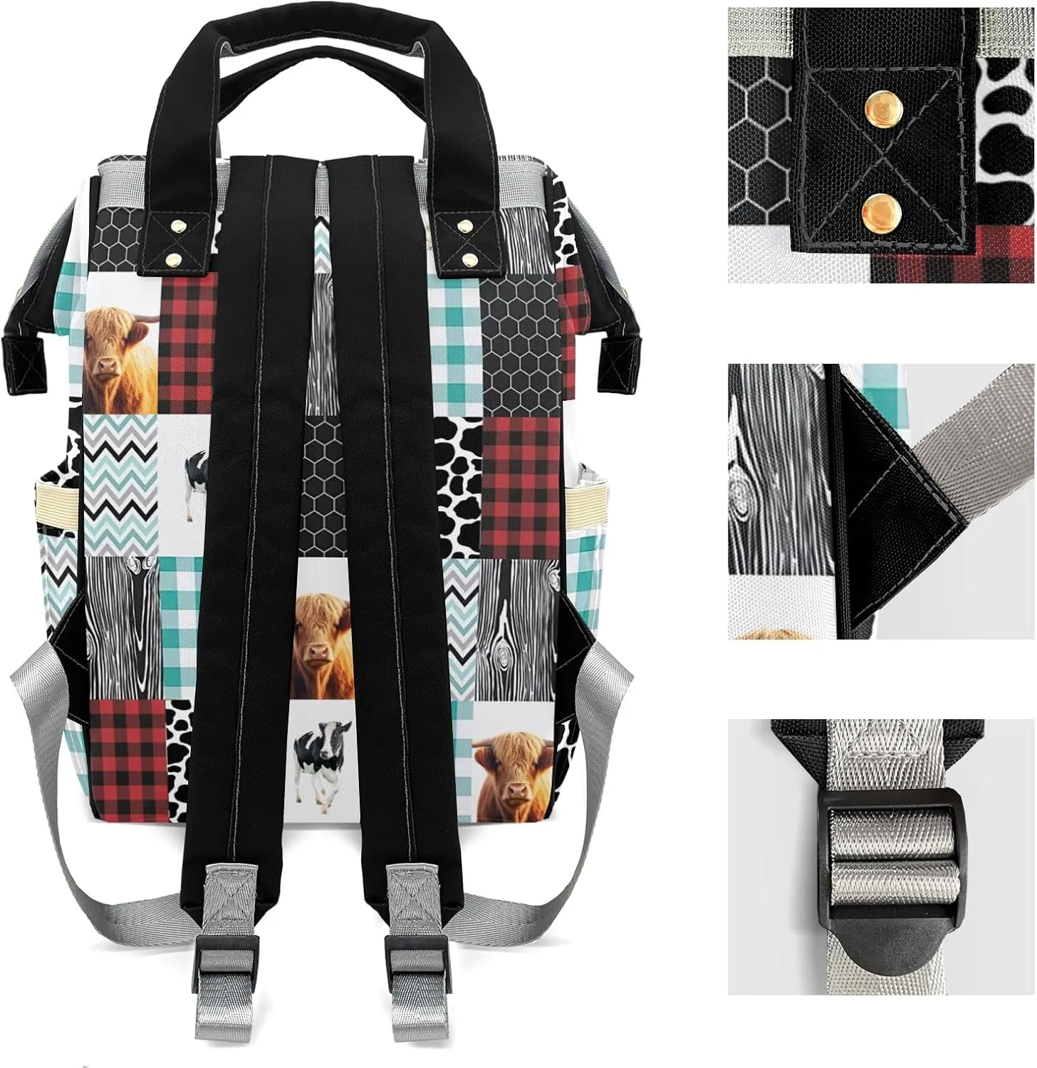 Cute Highland Cow Pattern Personalized Diaper Bag Backpack Name Custom Mommy Nappy Baby Bag Daypack for Mom Dad Gifts