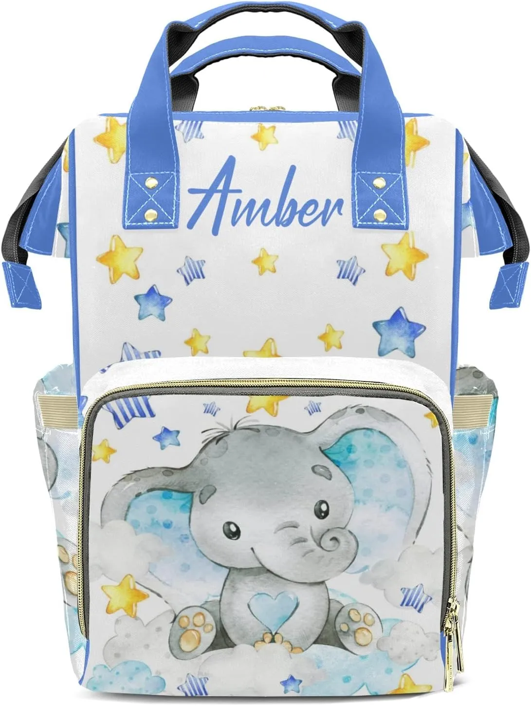Cute Star Elephant Diaper Bags Custom Name Backpack Personalized Baby Nappy Travel Tote Bag for Mom Gift