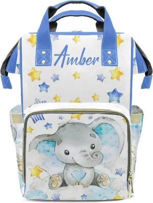 Cute Star Elephant Diaper Bags Custom Name Backpack Personalized Baby Nappy Travel Tote Bag for Mom Gift