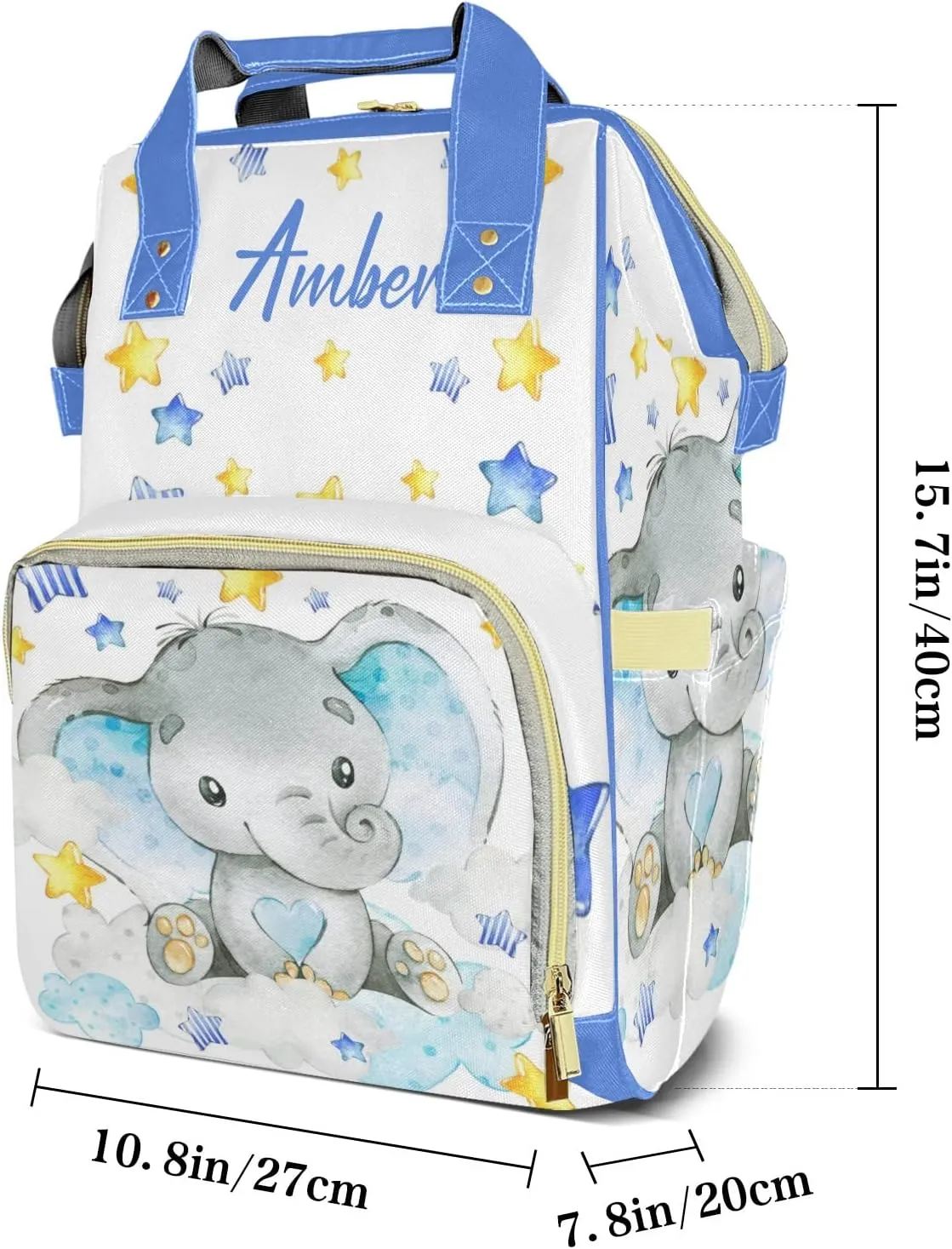 Cute Star Elephant Diaper Bags Custom Name Backpack Personalized Baby Nappy Travel Tote Bag for Mom Gift
