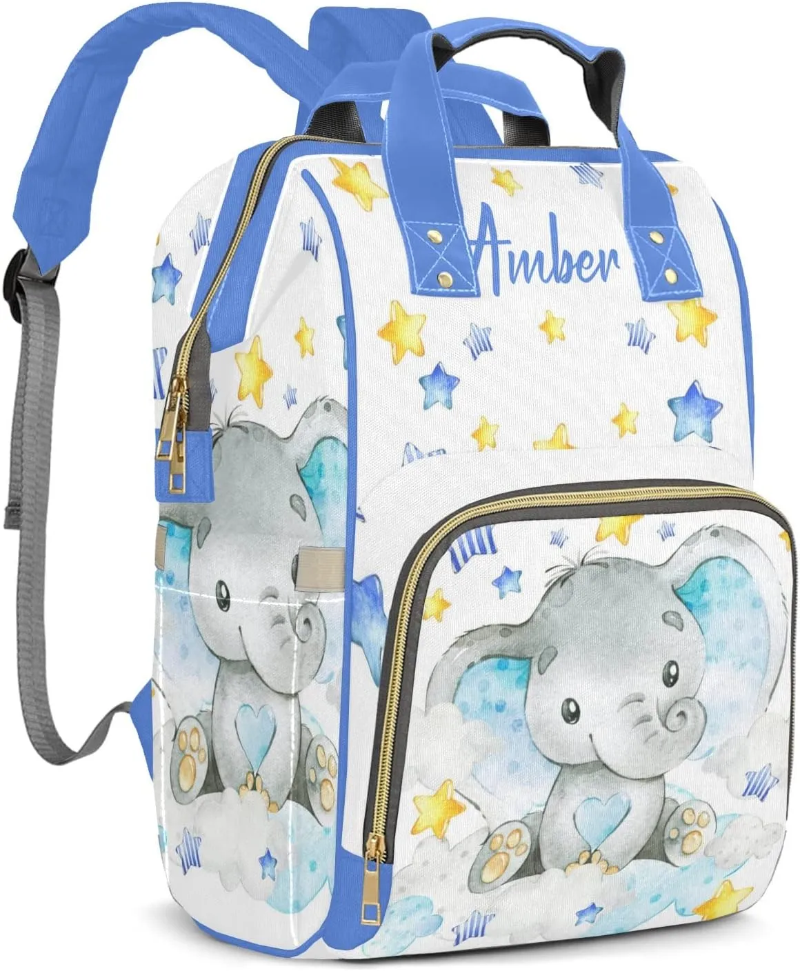 Cute Star Elephant Diaper Bags Custom Name Backpack Personalized Baby Nappy Travel Tote Bag for Mom Gift