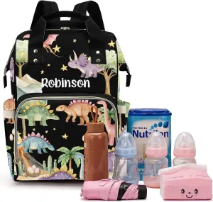 Cute Tropical Dinosaur Large Capacity Custom Diaper Bag for Baby Boy Girl Waterproof Personalized Name Diaper Bag Backpack with Multi-Pocket Customized Mom Travel Daypack for Baby Essentials