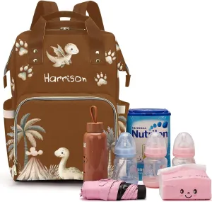 Cute Tropical Dinosaur Large Capacity Custom Diaper Bag for Baby Boy Girl Waterproof Personalized Name Diaper Bag Backpack with Multi-Pocket Customized Mom Travel Daypack for Baby Essentials