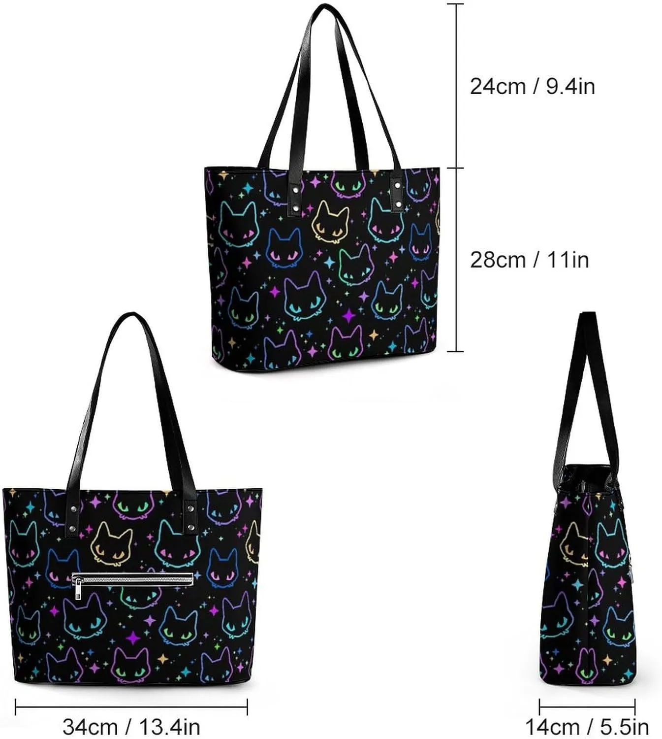 Cute Unicorns Bow Hearts Hobo Handbags With Zipper Large Capacity Satchel Tote Bag Shoulder Bag