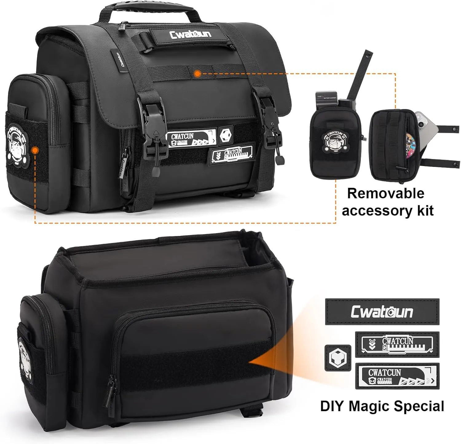 Cwatcun Camera Sling Bag, Waterproof Multifunction Photography Tactica Camera Crossbody Bag with Tripod Holder & Removable Accessory Bags for DSLR/SLR/Mirrorless Cameras - Small