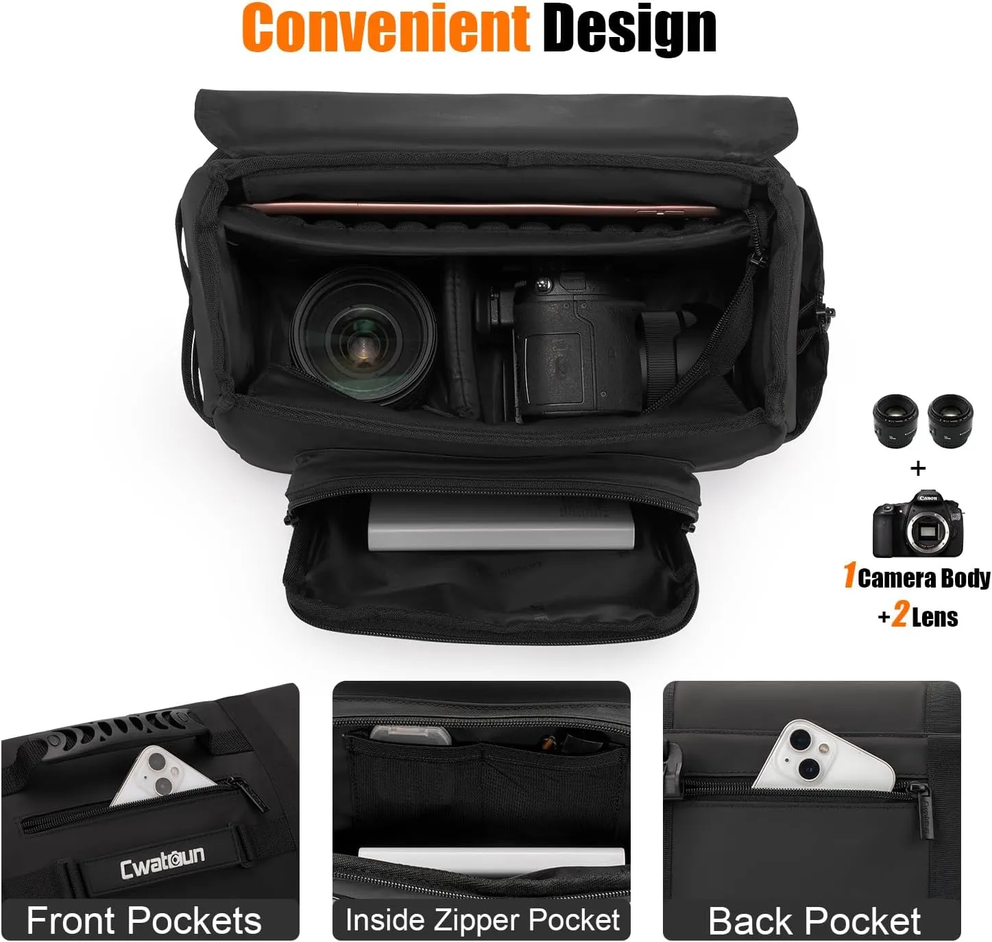 Cwatcun Camera Sling Bag, Waterproof Multifunction Photography Tactica Camera Crossbody Bag with Tripod Holder & Removable Accessory Bags for DSLR/SLR/Mirrorless Cameras - Small