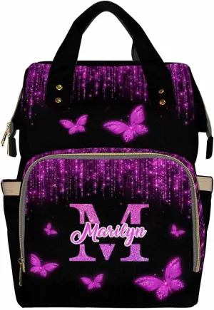 D-Story Customized Diaper Backpack - Waterproof Outdoor/Shopping Handbag, Multifunction Customized Newborn Gift - Colorful Butterfly