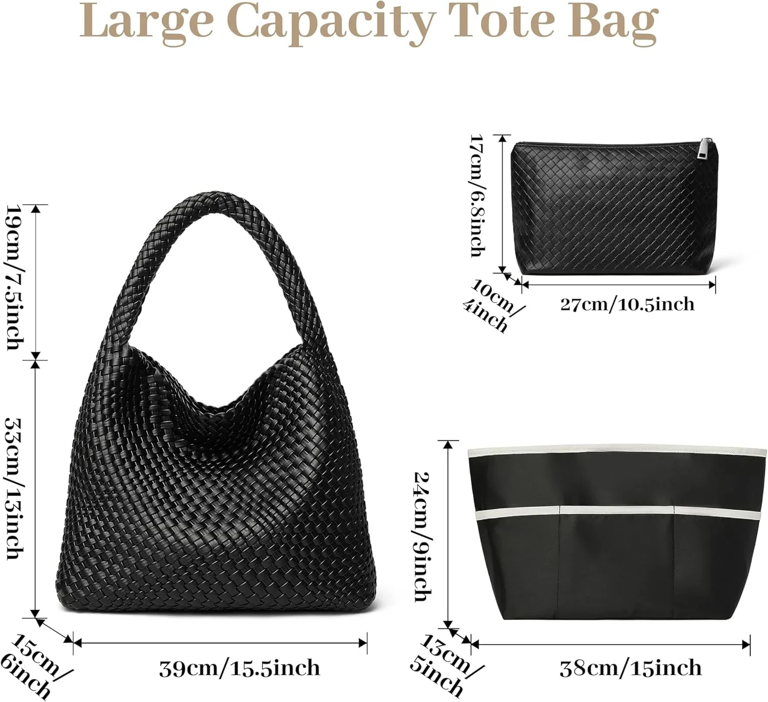 DAILANDO Fashion Woven Tote Bag For Women Soft Hobo Weave Shoulder Purse With Insert Organizer