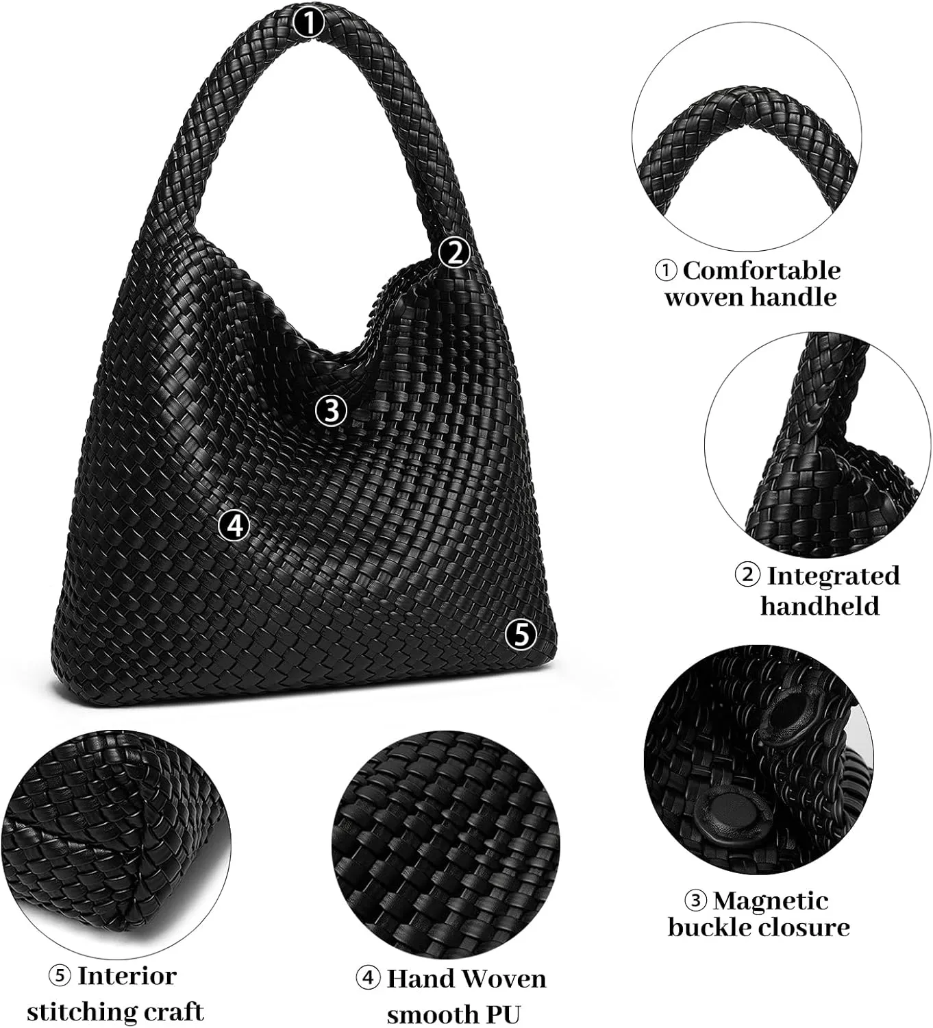 DAILANDO Fashion Woven Tote Bag For Women Soft Hobo Weave Shoulder Purse With Insert Organizer