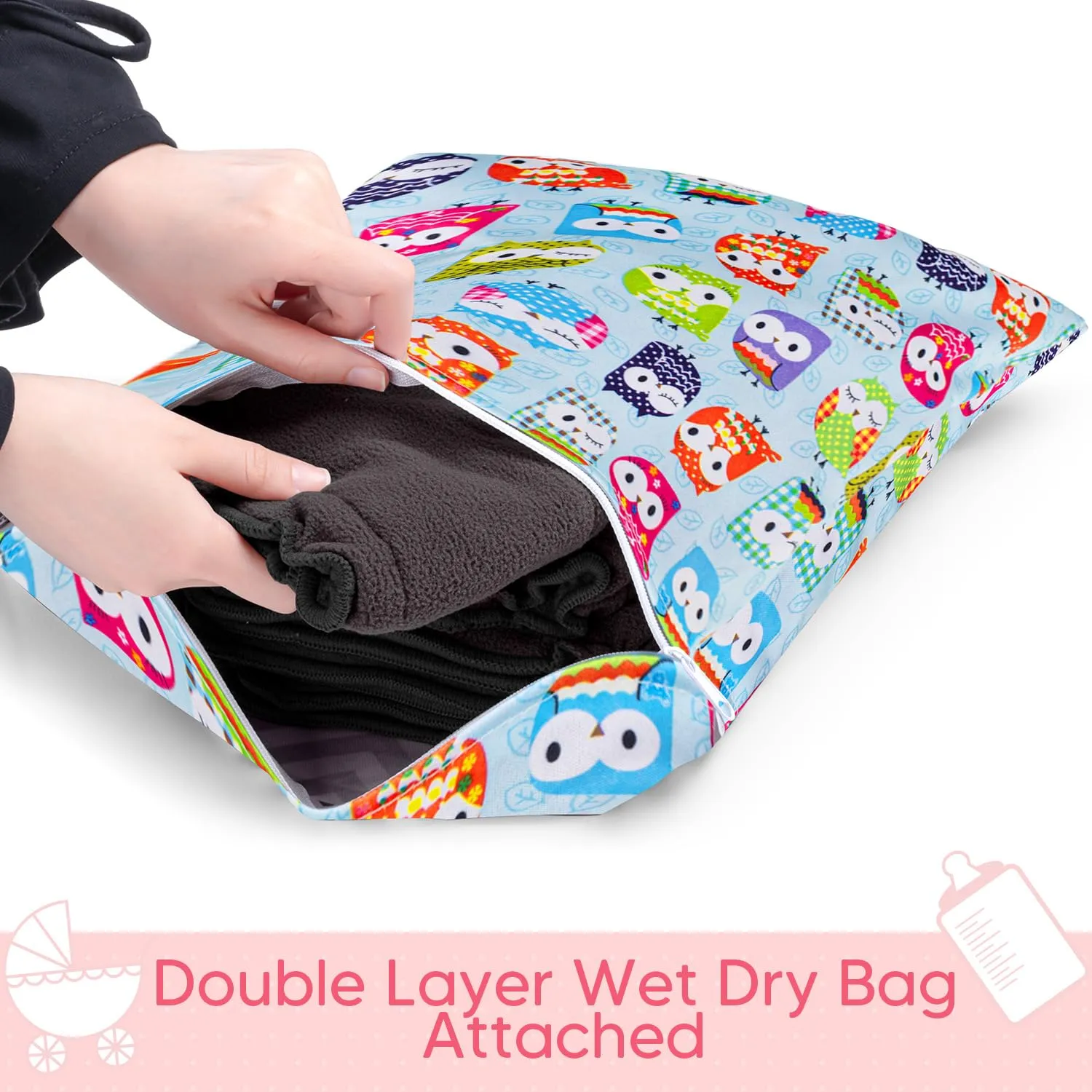 Damero Reusable 5 Layers 12 Pack Inserts, Cloth Diaper Inserts with an Extra Owl Storage Bag
