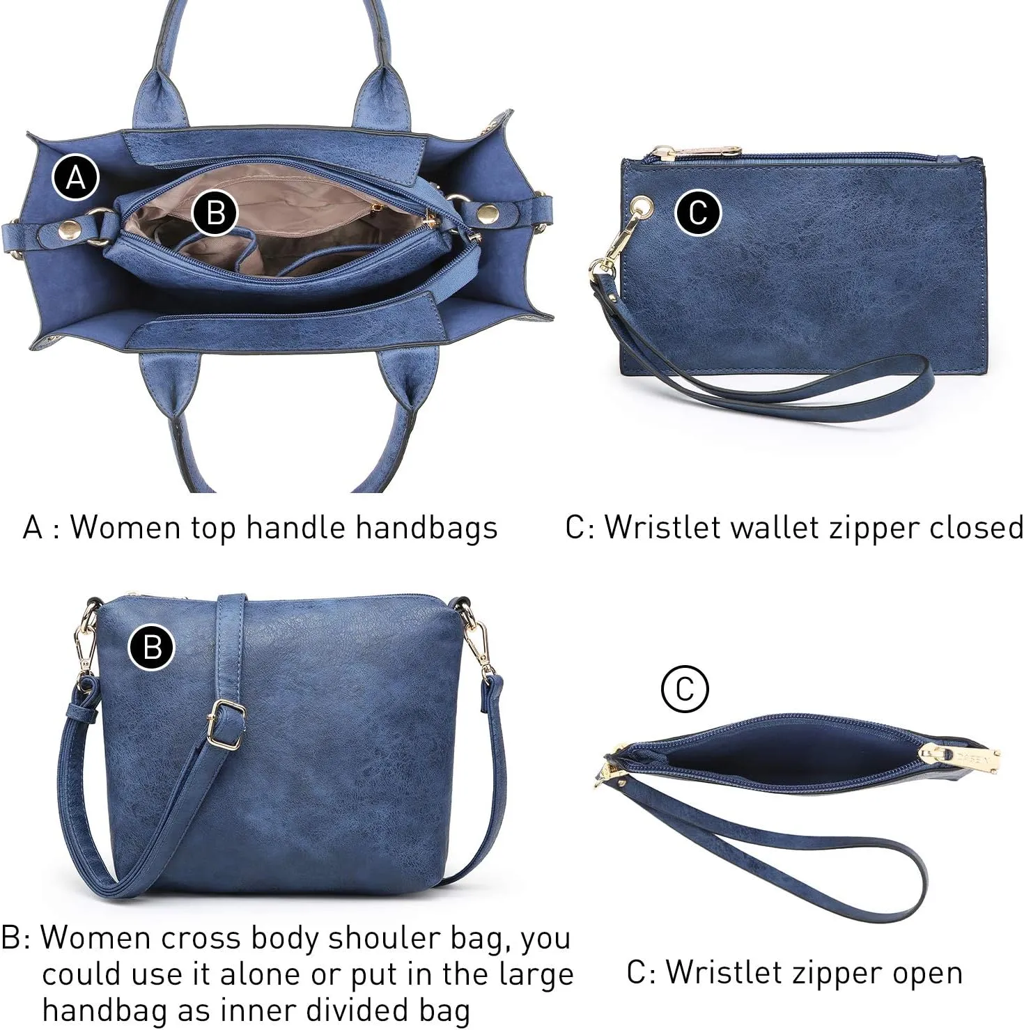Dasein Purses Handbags for Women Tote Wallet Set Top Handle Satchel Shoulder Hobo Bag 3pcs