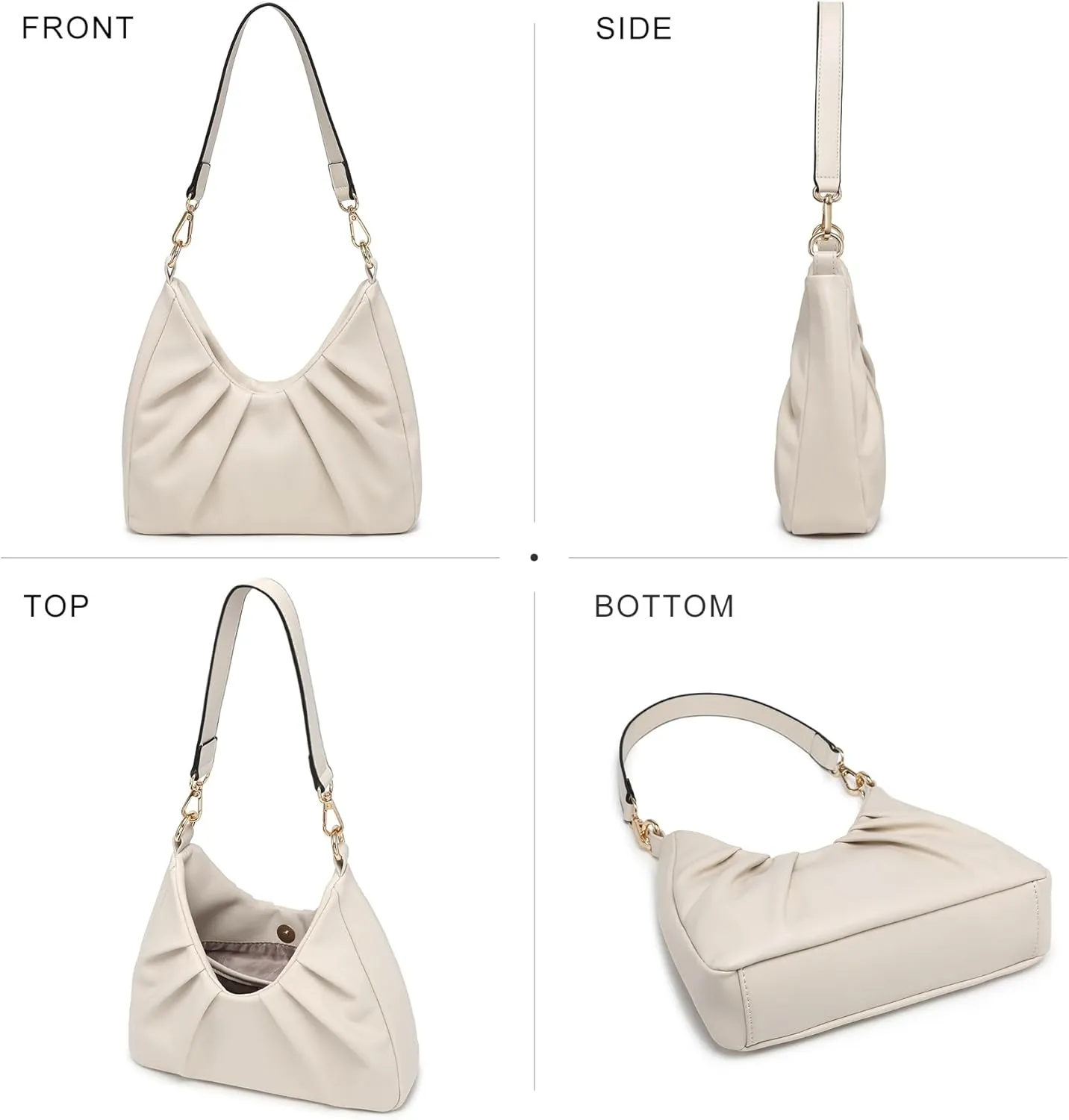 Dasein Ruched Hobo Handbag for Women Retro Shoulder Purse Crossbody Bag with 2 Removable Straps