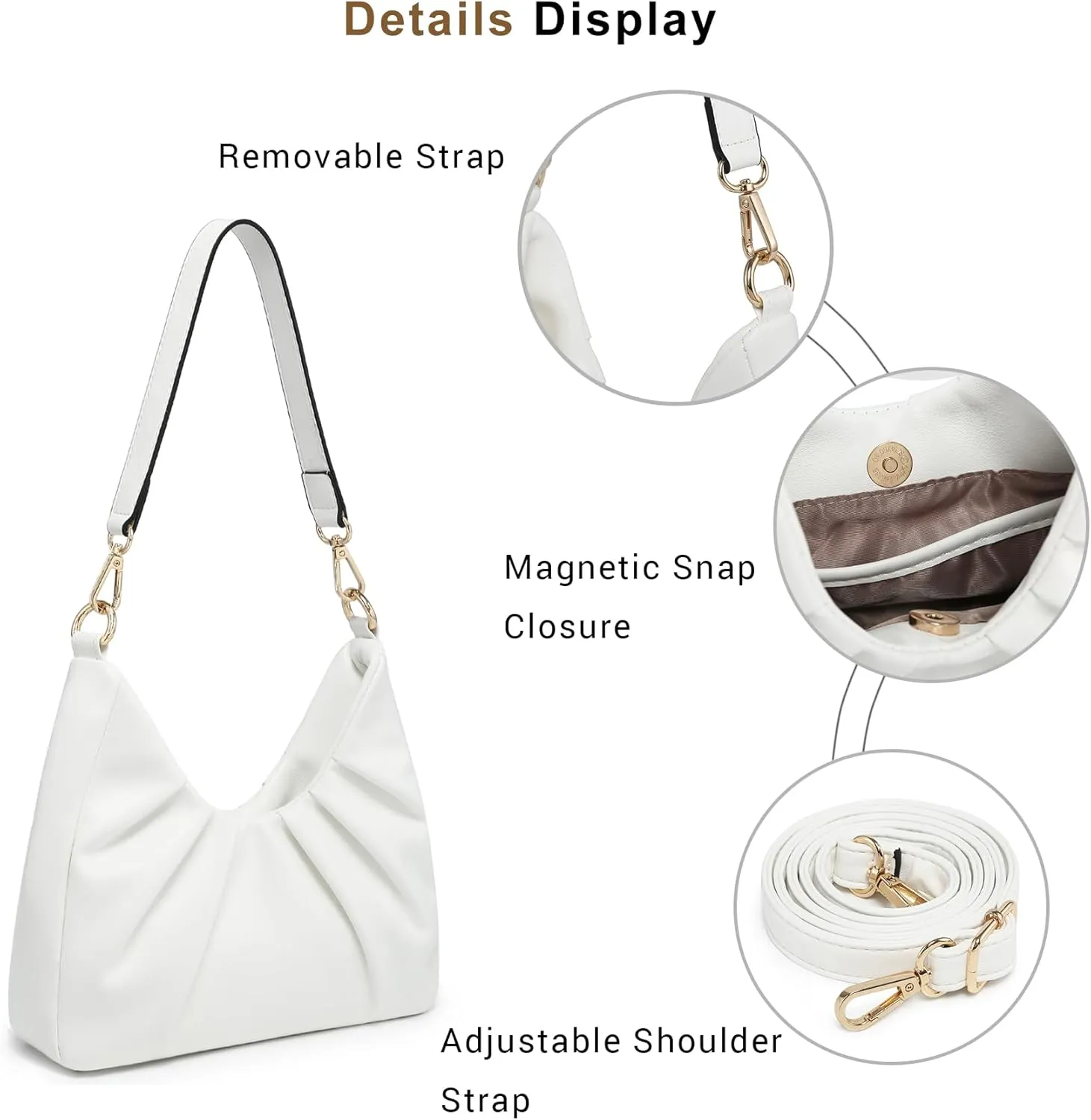 Dasein Ruched Hobo Handbag for Women Retro Shoulder Purse Crossbody Bag with 2 Removable Straps