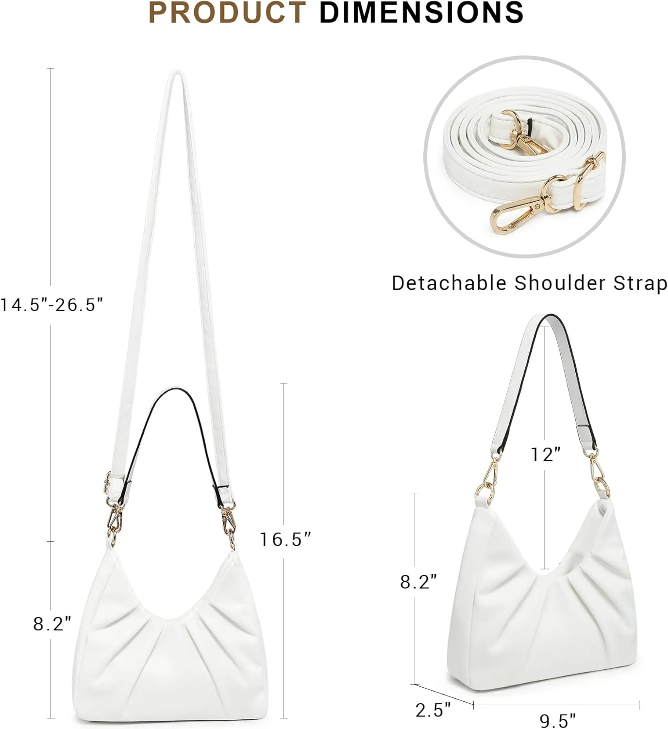 Dasein Ruched Hobo Handbag for Women Retro Shoulder Purse Crossbody Bag with 2 Removable Straps