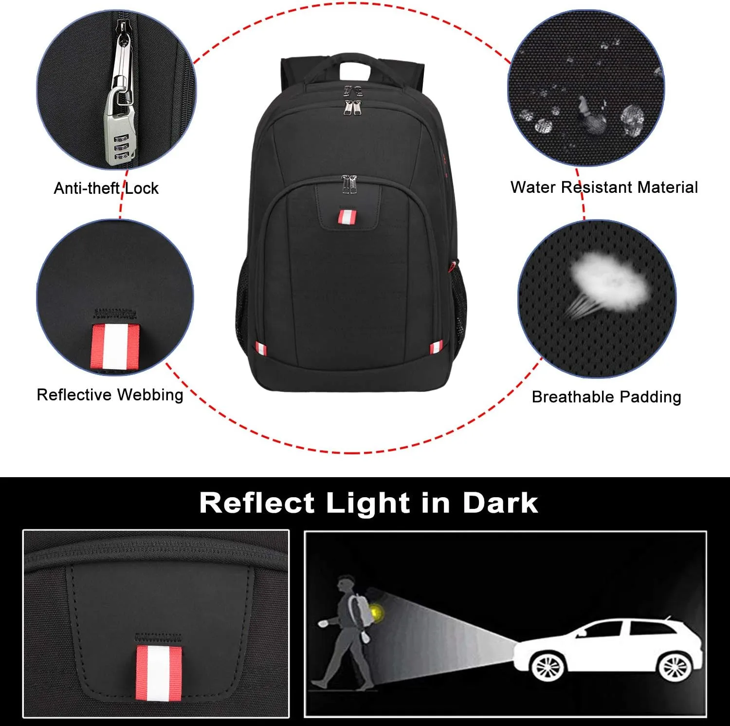 Della Gao Travel Laptop Backpack, Anti Theft Backpack for Men and Women with USB Charging Port Business Computer Backpack Bag (Black, 15.6 Inch)