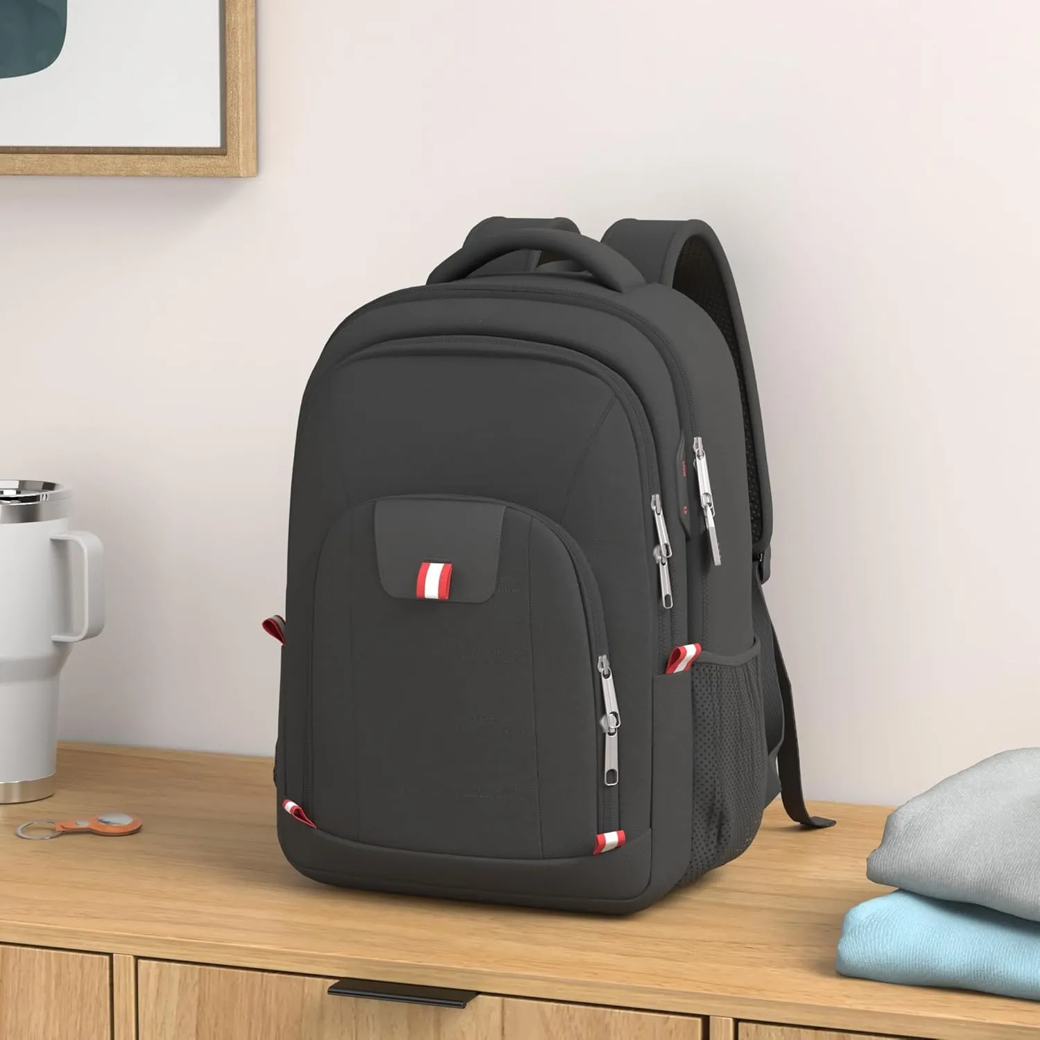 Della Gao Travel Laptop Backpack, Anti Theft Backpack for Men and Women with USB Charging Port Business Computer Backpack Bag (Black, 15.6 Inch)