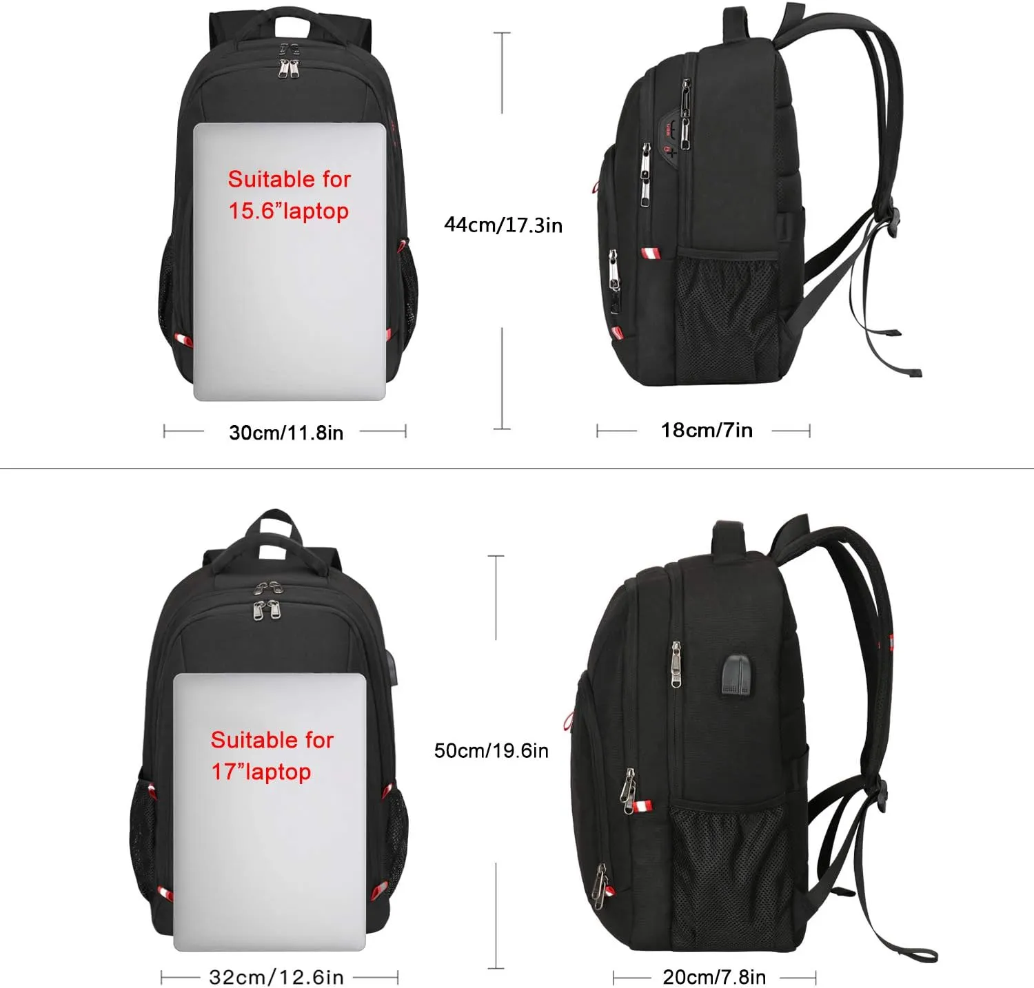 Della Gao Travel Laptop Backpack, Anti Theft Backpack for Men and Women with USB Charging Port Business Computer Backpack Bag (Black, 15.6 Inch)