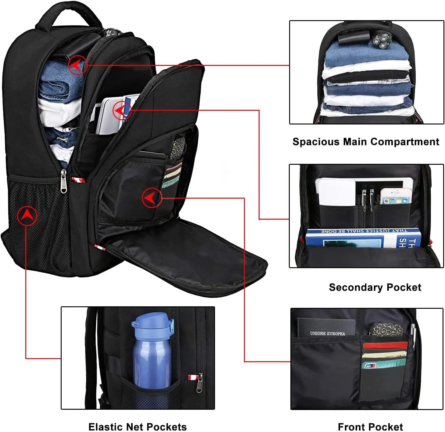 Della Gao Travel Laptop Backpack, Anti Theft Backpack for Men and Women with USB Charging Port Business Computer Backpack Bag (Black, 15.6 Inch)